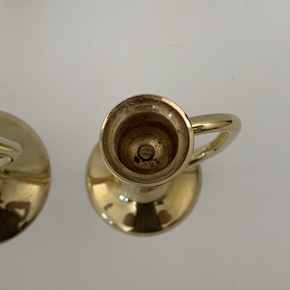 Vintage Brass Bugle Horn Trumpet Christmas Candlesticks Candle Holders Lot of 3 - Picture 4 of 11